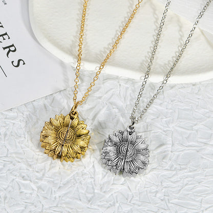 18K Gold Plated Openable Sunflower Round Pendant Necklace