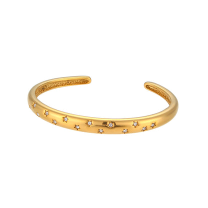 18K Gold Plated Pentagram Zircon Open Waterproof Bangle